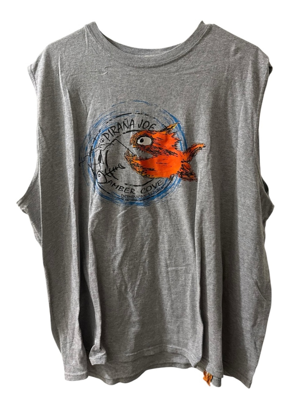 PIRANA JOE Amber Cove Dominican Republic Fish Graphic Tank Top Gray XXL